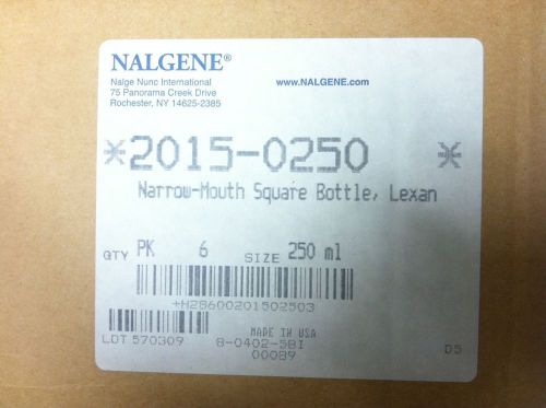 Nalgene narrow mouth square bottle (ppco) 250ml, pk of 6. for sale