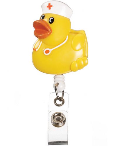 Retractable yellow nurse duck medical badge delux 3-d id tag clip holder new for sale