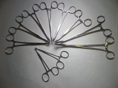 Lot of 10 Surgical Forcep Clamp Curved Columbia &amp; Amico Assorted Sizes
