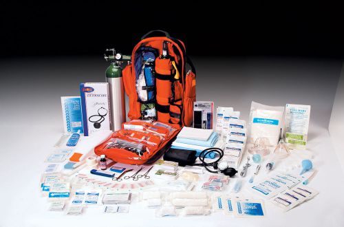 First responder ems stocked o2 oxygen trauma backpack orange fully stocked for sale