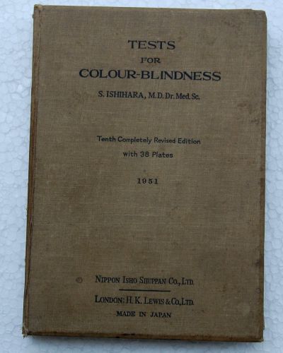 Antique Book Tests For Colour-Blindness by Ishihara 10th Edition 1951 38 plates