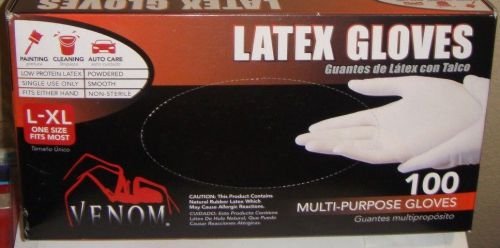 Venom Multi-Purpose Latex Gloves, L/X-Large, Clear, Powdered, 100/Box