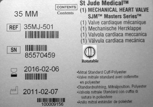 St Jude Medical 35MJ-501 35mm Mechanical Heart Valve SJM Masters Series