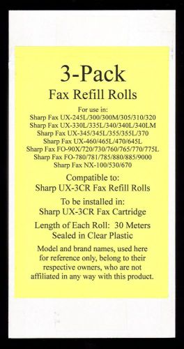 3-pack of UX-3CR Fax Film Refill Rolls for Sharp UX-460 UX-465L UX-470 UX-645L