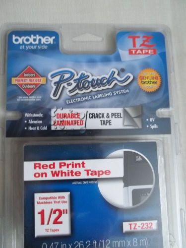 Brother TZ-232 P-touch 1/2&#034; tape, Red Print on White Tape
