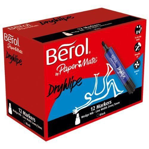 Berol Dry Wipe Chisel Tip Marker - Black (Pack of 12)