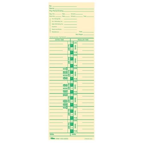 TOPS Payroll Calculation Time Card - 10.5&#034;x3.5&#034; Size - Manila - 100 / Pack