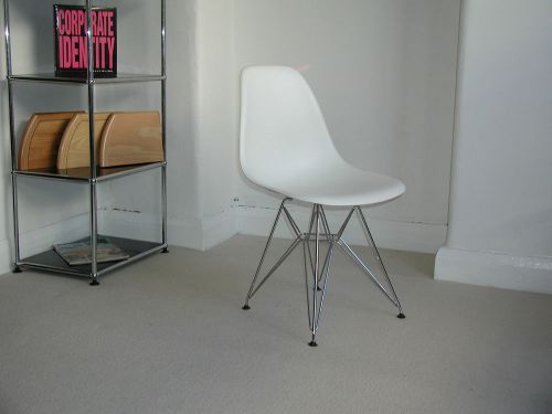 Bid for reproduction dsr chair in matt white abs plastic chromed legs eames for sale
