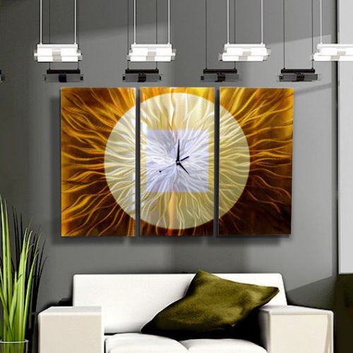 Metal hand painting modern abstract wall gold silver large clock artwork for sale