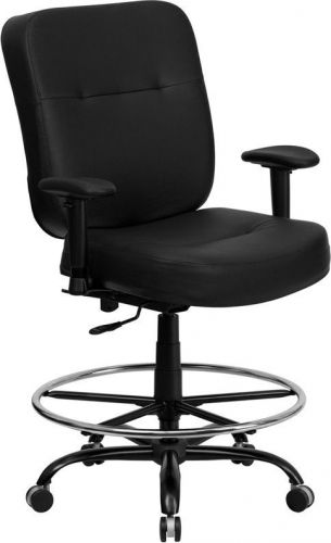 Big &amp; tall black leather drafting stool with arms and extra wide seat for sale