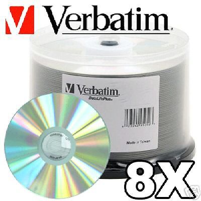 50 verbatim 95052 8x dvd+r silver shiny dvd media disk for sale