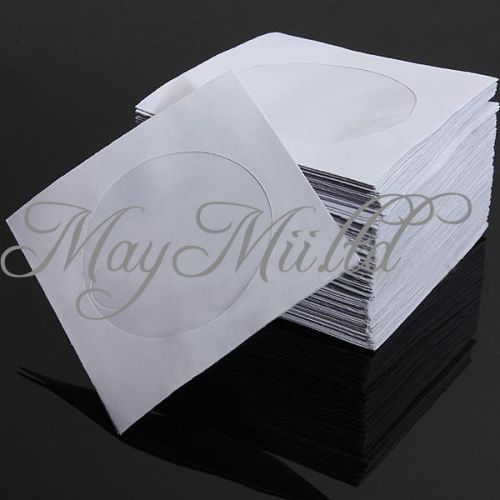 100 pcs cd dvd disc paper sleeves envelopes storage clear window case flap lw for sale