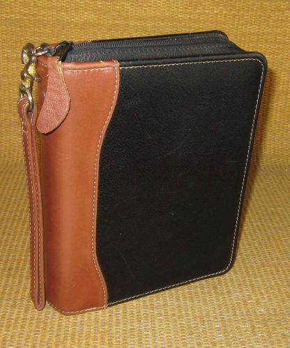 Compact 1&#034; rings | green/brown leather franklin covey/quest zip planner/binder for sale