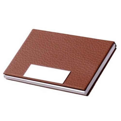 NEW KHAKI LEATHEROID STAINLESS STEEL MAGNETIC BUSINESS CREDIT CARD HOLDER CASES