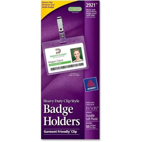 Avery Landscape Badge Holder with Clip - Horizontal - 50 / Box - Clear
