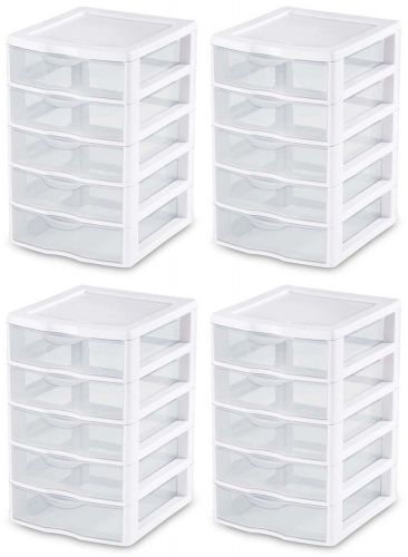 4) New Sterilite 20758004 Clearview Small 5 Drawer Desktop Storage Unit White