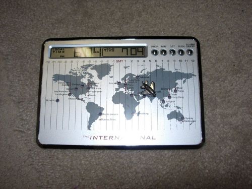 International   World Time  Desk Clock with Plane insert pin, Silver