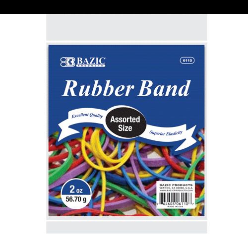 BAZIC 2 Oz./ 56.70 g Assorted Sizes and Colors Rubber Bands, Case of 36