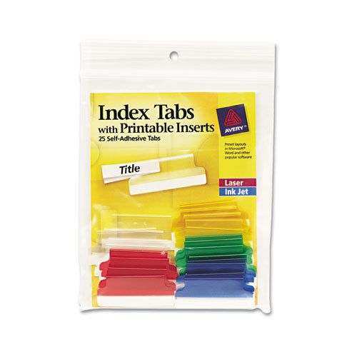 Self-Adhesive Tabs, Printable Inserts, 1 1/2 Inch, Assorted Tab, White, 25/Pack
