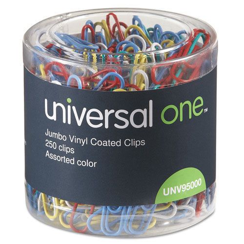 Paper clips, vinyl coated wire, jumbo, assorted colors, 250/pack for sale