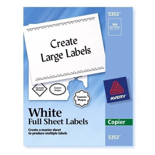 Avery Copier Mailing Labels 8-1/2&#034; x 11&#034; White 100ct AVE 5353