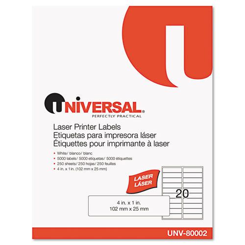 Universal laser printer permanent labels, 4 x 1, white, 5000 per pack for sale