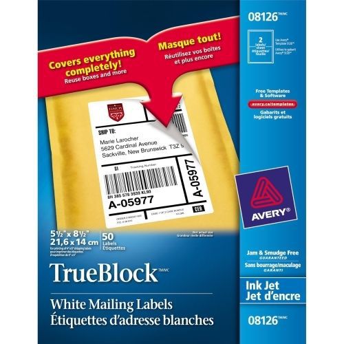 Avery InkJet Shipping Labels - 5.50&#034; W x 8.50&#034; L - 50/Pack - Inkjet -White