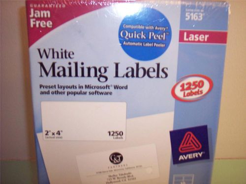 AVERY 5163 mailing Labels 1250 LASER Quick Peel NEW in Package 2 x 4 inches