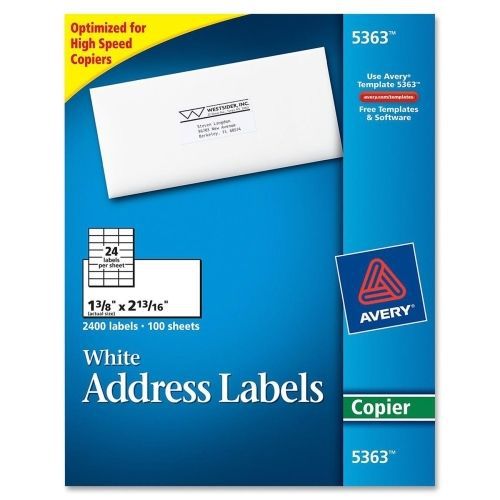 Avery Copier Mailing Label -1.37&#034;Wx2.81&#034;L -2400/Box - Rectangle -White