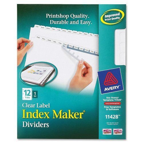 Avery Index Maker Clear Label Divider - Print-on - 12 / Set - White (ave11428)