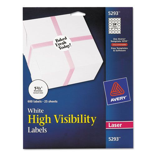 High-Visibility Round Laser Labels, 1-2/3in dia, White, 600/Pack