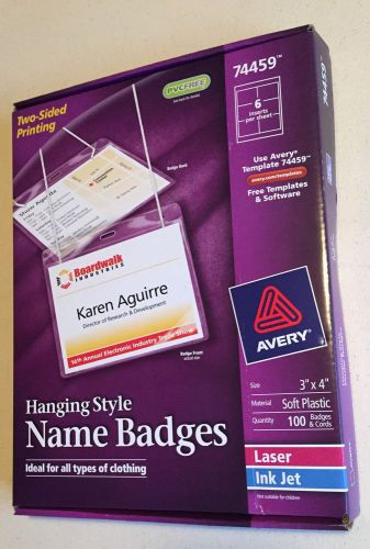 Avery 74459 Hanging Style Name Badges/Holders, Top Load, 3&#034;x4&#034;, 100/BX, White