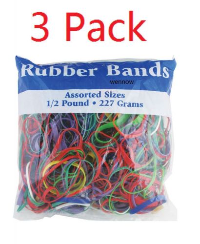 3 Pack -- Assorted Dimensions 227g/0.5 lbs. Rubber Bands, Multi Color