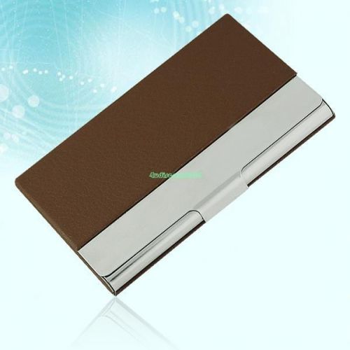 Brown PU Leather Metal Case Cover Holder Organizer For Business Credit Name Card