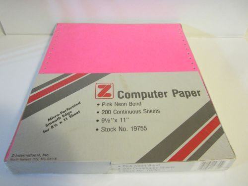 Continuous Feed Computer Paper 9 1/2 x 11, Pink Neon Bond, 200 sheets,