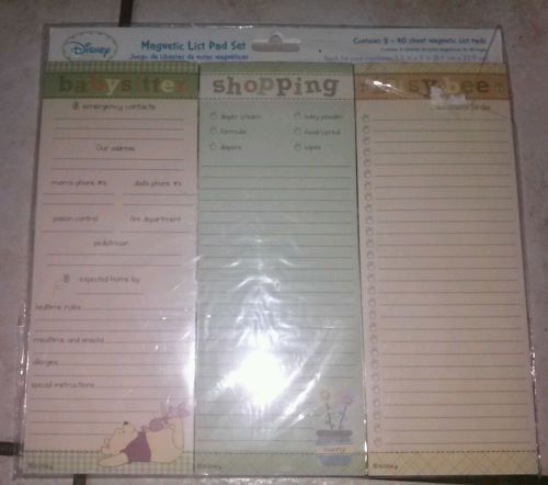 NEW Winnie the Pooh Magnetic List Pad Sets-Contains 3-40 Sheet Magnetic List Pad