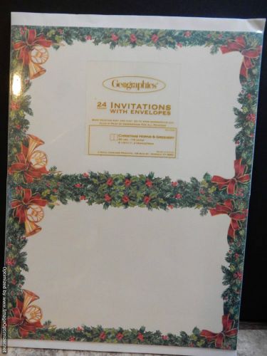 Geographics 24 Invitations With Envelopes Christmas Horns &amp; Greenery 8-1/2 x 11&#034;