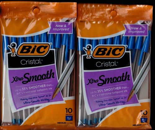 ~2~ Bic Cristal Extra Smooth Ball Point Pens 10 Pens Per Pack Blue New