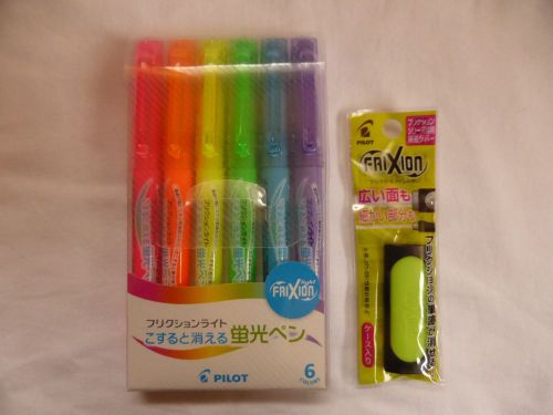 Pilot FriXion Light Fluorescent Ink Erasable Highlighter 6 Color +FriXion Eraser