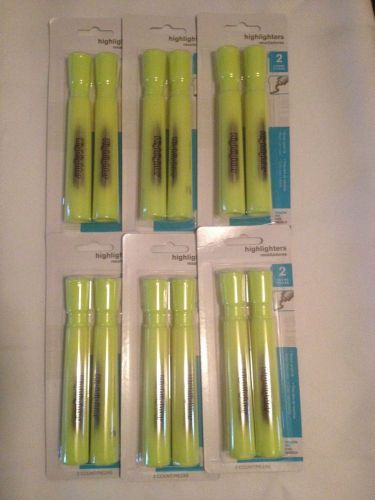 Highlighters Markers Lot Of 12 (6 Packs Of 2) Bright Neon Yellow Smear Proof Ink