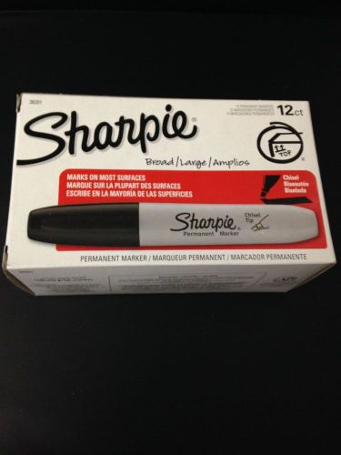 Sharpie Broad Permanent Chisel Tip Marker Black 38201 12 Ct New Large/Amplios