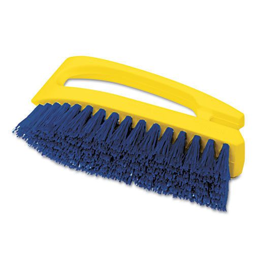 Rubbermaid Iron-Shaped Handle Scrub,6&#034; Brush,Yellow Handle/Blue Bristles,Plastic