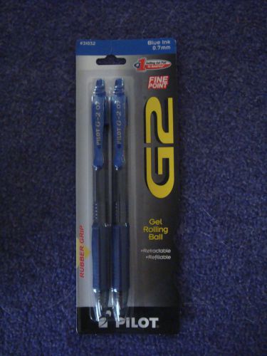 Pilot G2 Gel Ink .7mm Blue Rollerball Retractable Refillable FINE Point Pen 2 pk