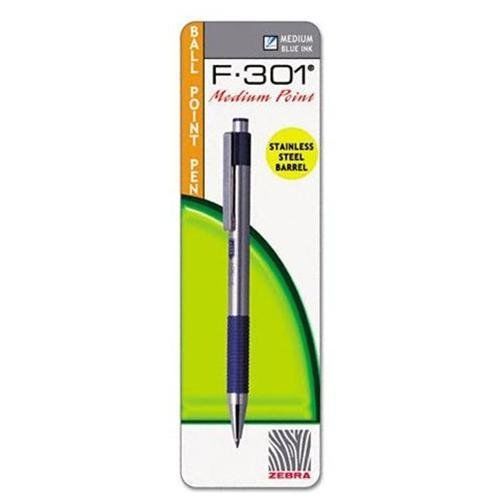 Zebra Pen F-301 Stainless Steel Pen - 1 Mm Pen Point Size - Blue Ink - (27221)