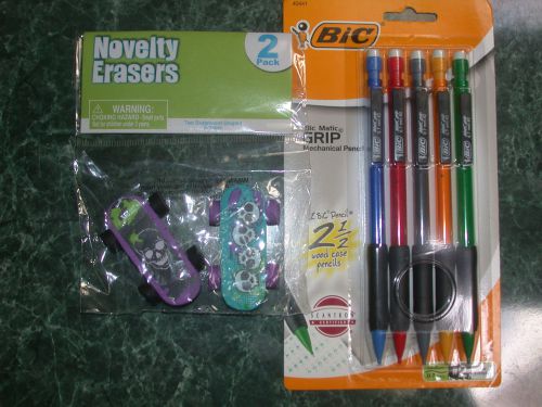 Bicmatic grip 5 multi mechanical pencils &amp;2 skateboard erasers !free fast ship! for sale