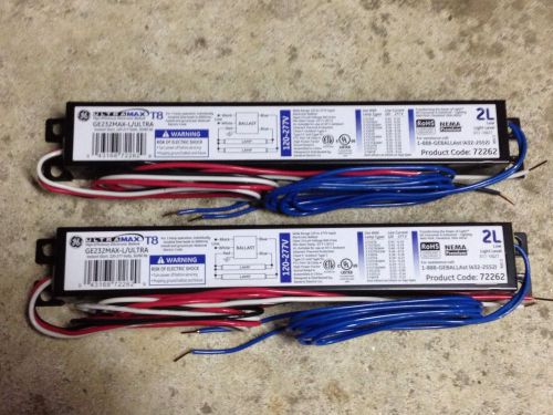 Two of ge 72262 - ge232max-l/ultra high eff instant start ballasts for 1 or 2 t8 for sale