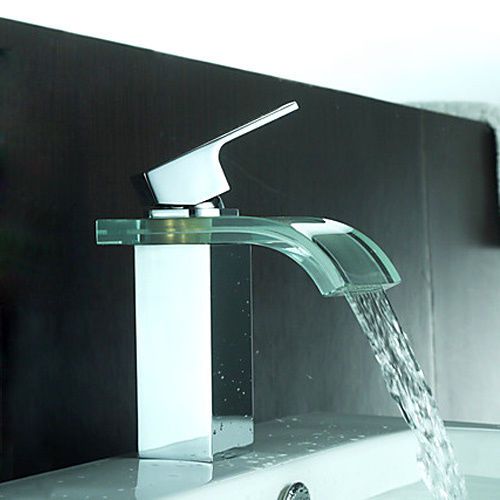 Modern Glass Waterfall Bathroom Sink Faucet Chrome Brass Tap Free Shipping