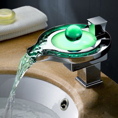 Modern unique design waterfall led single hole bathroom faucet tap free shipping for sale