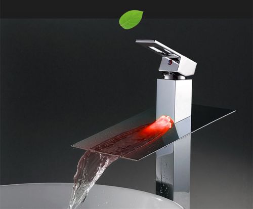 Yanksmart Square Waterfall LED sink basin Mixer Tap faucet brass