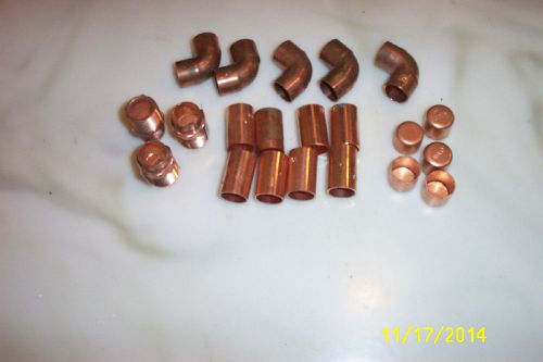 1/2&#034; SWEAT COPPER Elbows (5) Coupler (8) End Cap (5) Adapter (3) Total Lot of 21